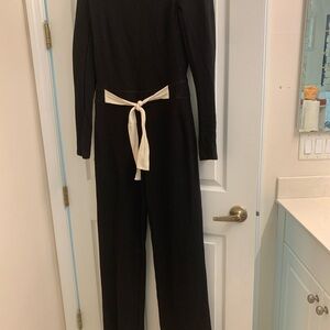 Reiss Black Jumpsuit with Cream Waist Tie